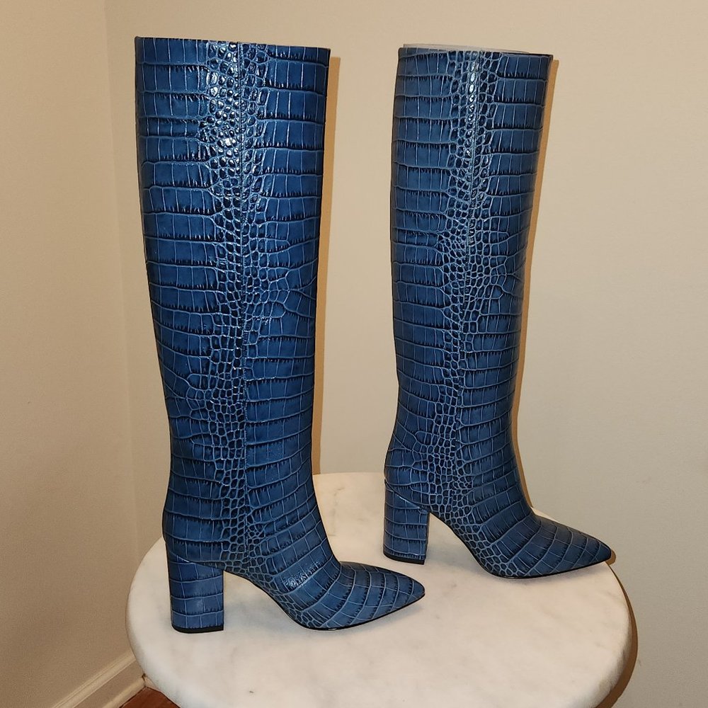 Knee-High Crocodile-Embossed Leather Boots